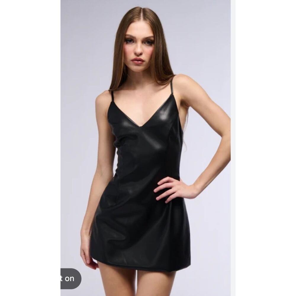 TOPSHOP Black Faux Leather Minidress Size